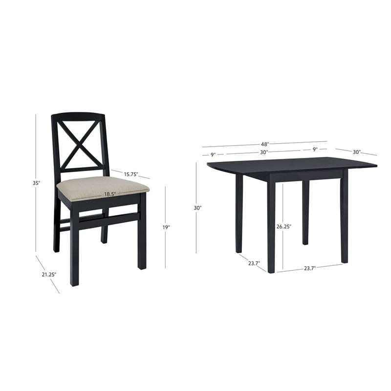 Bowery Hill Modern Wood Three Piece Drop Leaf Dining Set in Black