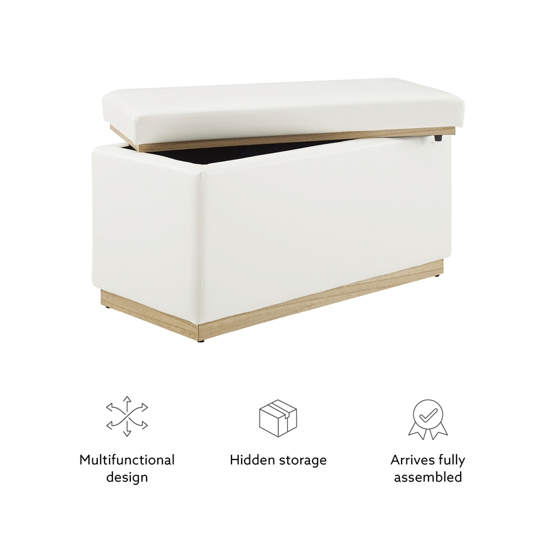 Bowery Hill Modern Rectangle Faux Leather Storage Ottoman in White