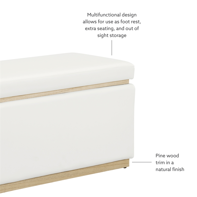 Bowery Hill Modern Rectangle Faux Leather Storage Ottoman in White