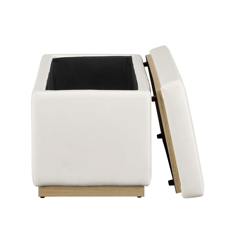 Bowery Hill Modern Rectangle Faux Leather Storage Ottoman in White