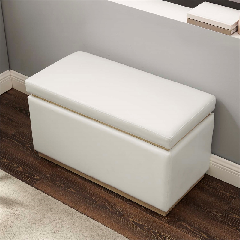 Bowery Hill Modern Rectangle Faux Leather Storage Ottoman in White