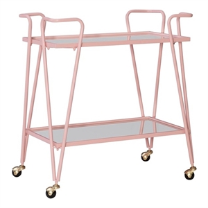 Bowery Hill Modern Metal and Mirorred Mid Century Bar Cart in Pink