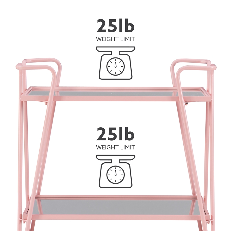 Bowery Hill Modern Metal and Mirorred Mid Century Bar Cart in Pink
