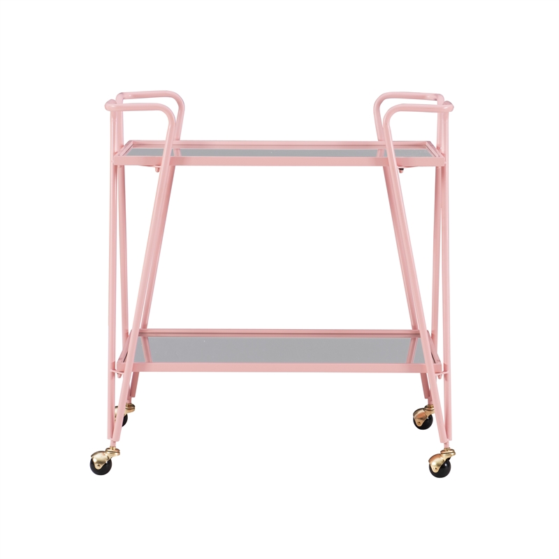Bowery Hill Modern Metal and Mirorred Mid Century Bar Cart in Pink
