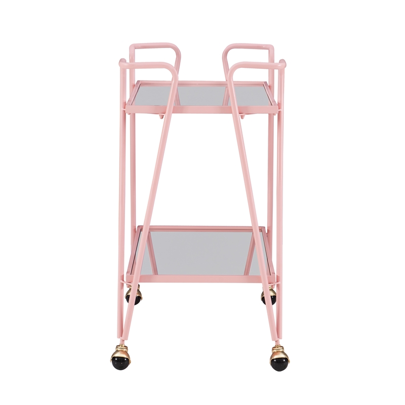 Bowery Hill Modern Metal and Mirorred Mid Century Bar Cart in Pink