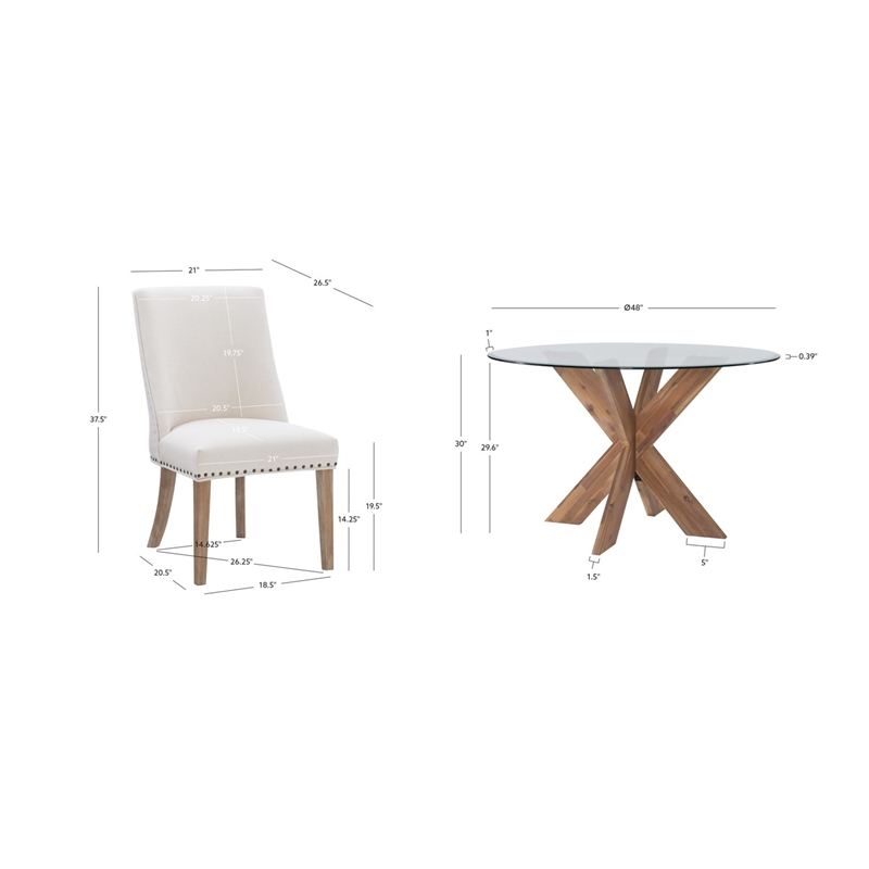 Bowery Hill Modern Wood and Glass Five Piece Dining Set in Natural