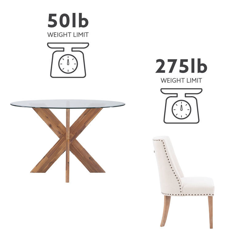 Bowery Hill Modern Wood and Glass Five Piece Dining Set in Natural