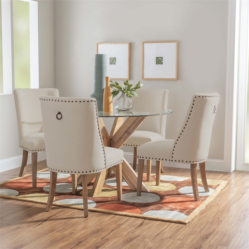 Bowery Hill Modern Wood and Glass Five Piece Dining Set in Natural