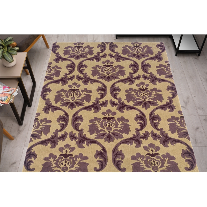 Bowery Hill Fiona Polyester 5'x7' Area Rug in Cream & Purple