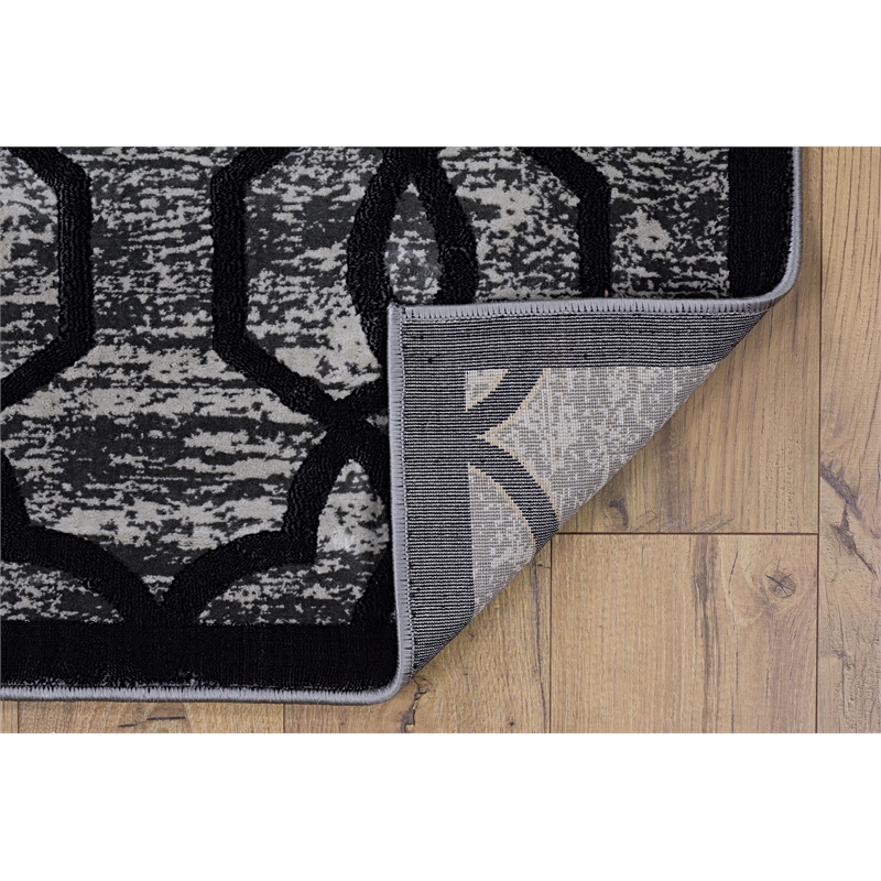 Bowery Hill Iron Gate Polyester 8'x11' Rug in Gray and Black