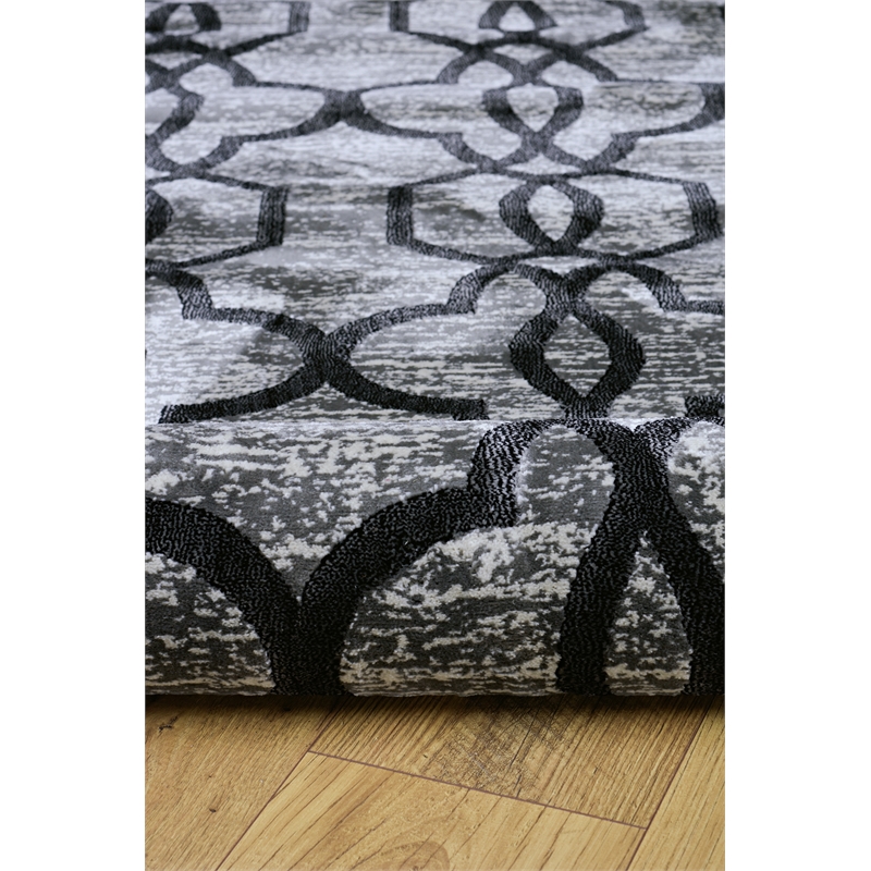 Bowery Hill Iron Gate Polyester 8'x11' Rug in Gray and Black