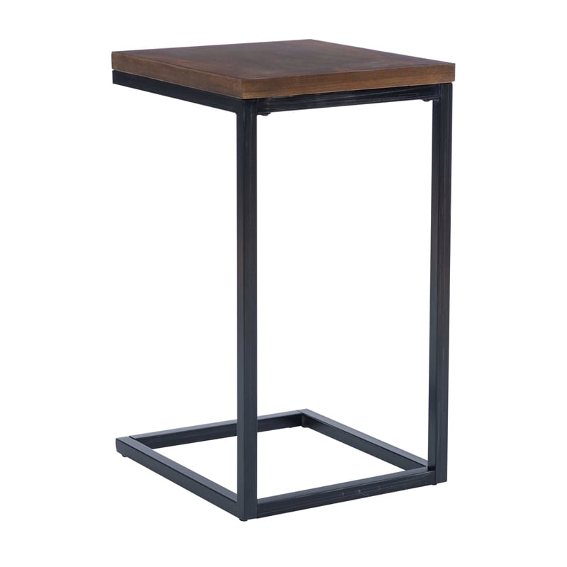 Bowery Hill C Table Stained Wood Top in Black Distressed Metal Base