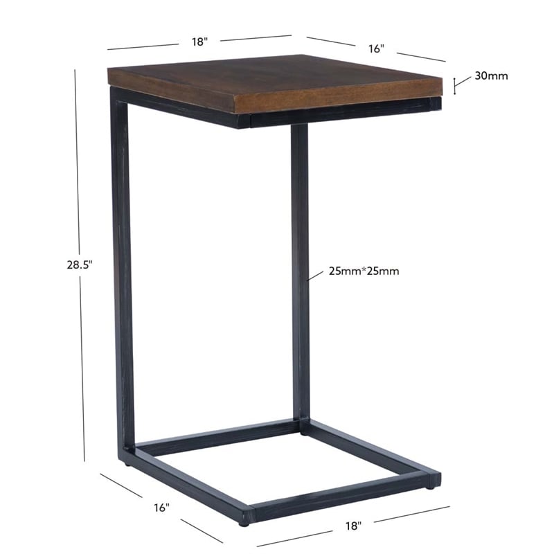 Bowery Hill C Table Stained Wood Top in Black Distressed Metal Base