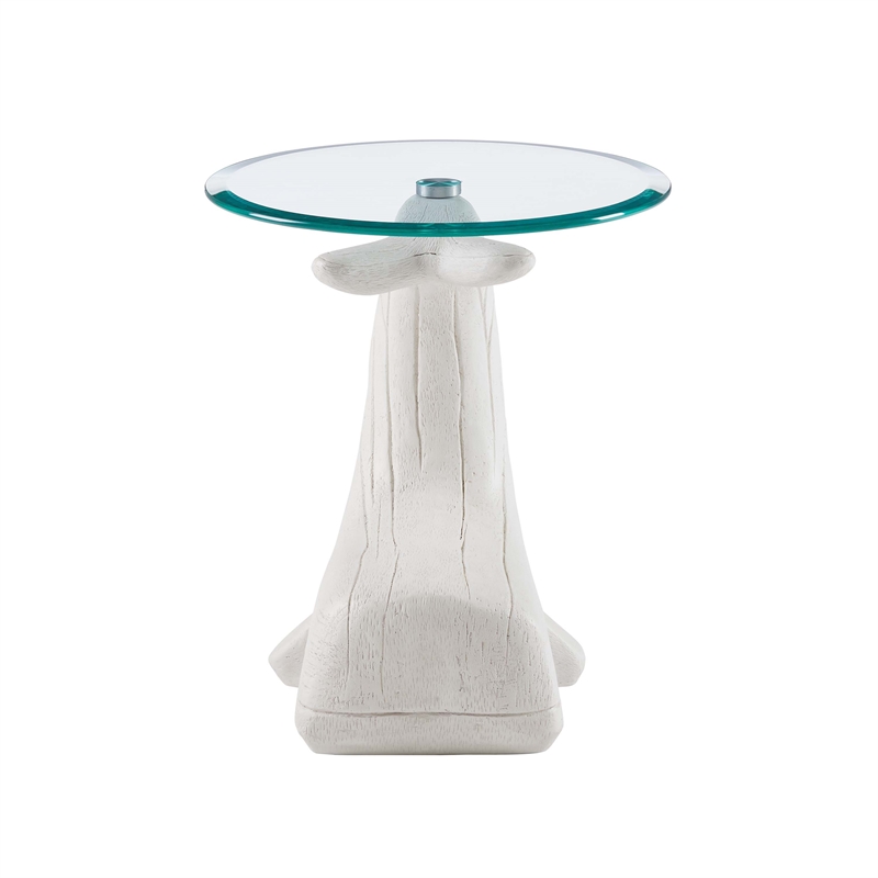 Bowery Hill Whale Sculptured Glass Top Rustic Accent Table in White