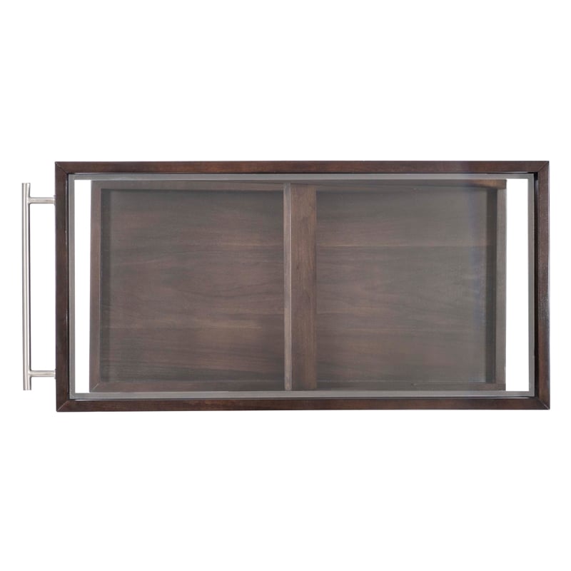 Bowery Hill Wood Z Shaped Rolling Bar Cart with Glass Top in Umber Stain