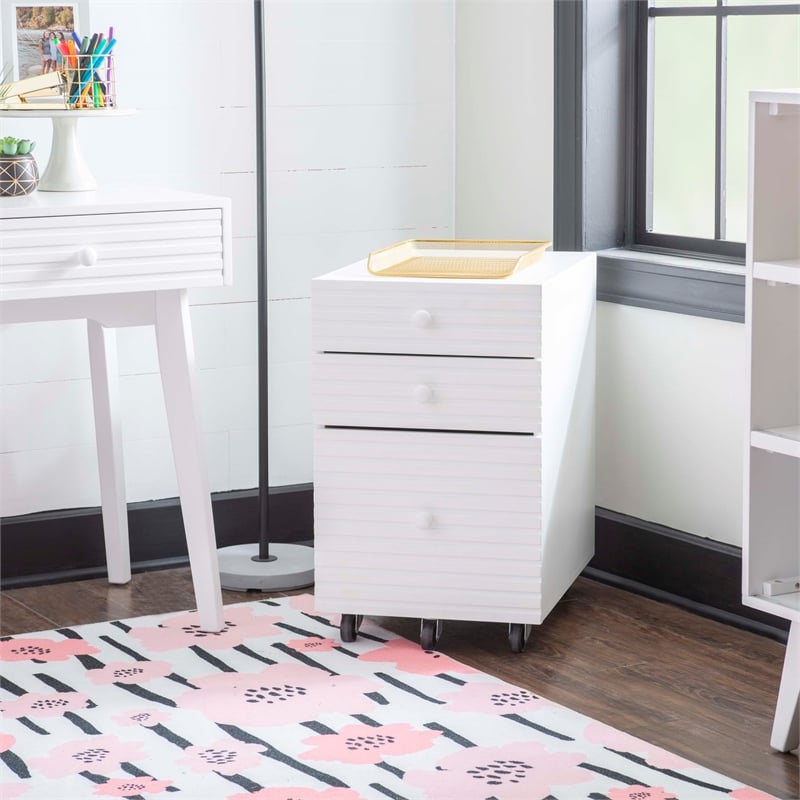 Bowery Hill Wood File Cabinet with 3 Drawers Rolling Castors in Pure White
