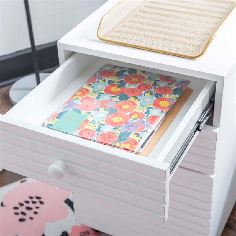 Bowery Hill Wood File Cabinet with 3 Drawers Rolling Castors in Pure White
