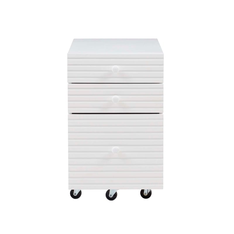 Bowery Hill Wood File Cabinet with 3 Drawers Rolling Castors in Pure White