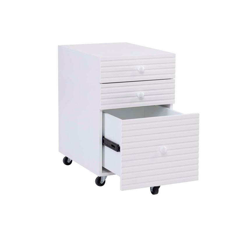 Bowery Hill Wood File Cabinet with 3 Drawers Rolling Castors in Pure White