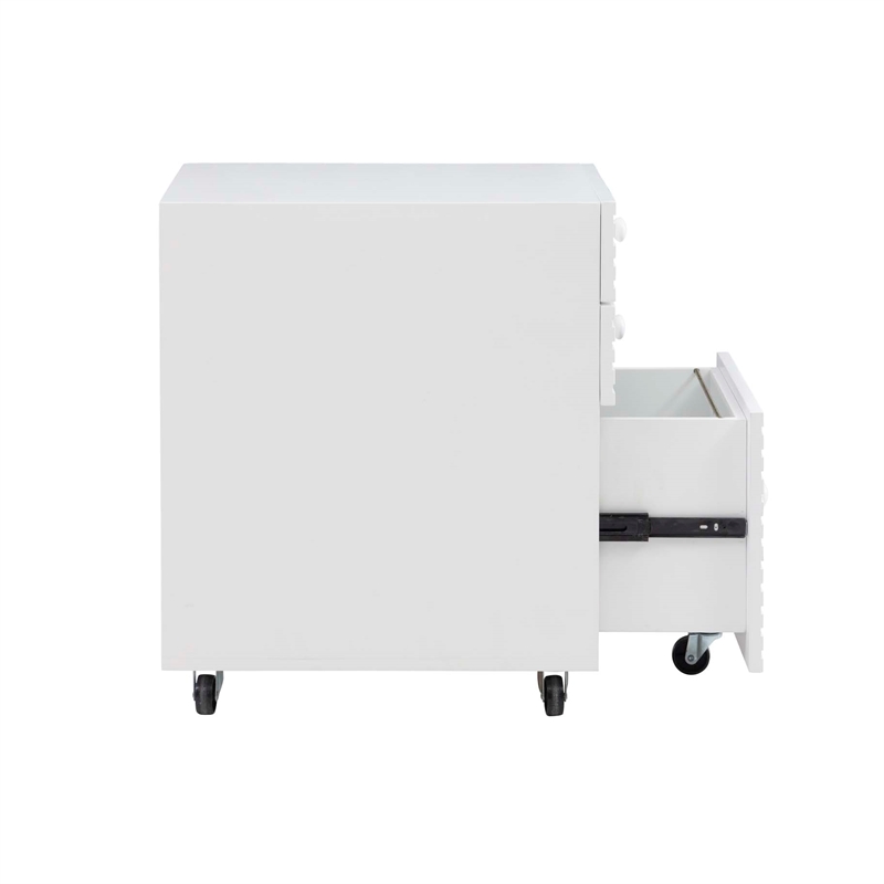 Bowery Hill Wood File Cabinet with 3 Drawers Rolling Castors in Pure White