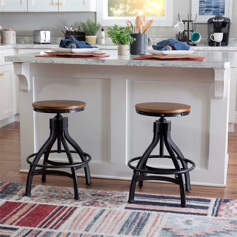 Bowery Hill Metal Adjustable Height Backless Stools Set of 2 in Dark Gunmetal
