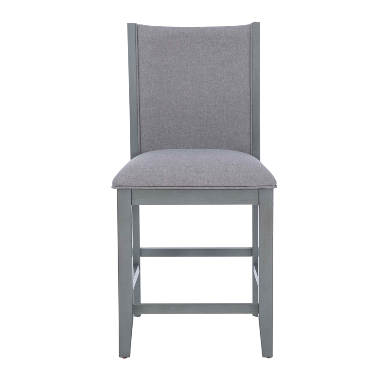 Bowery Hill Set of 2 Light Gray Upholstered Wood Counter Stools in Gray Stain