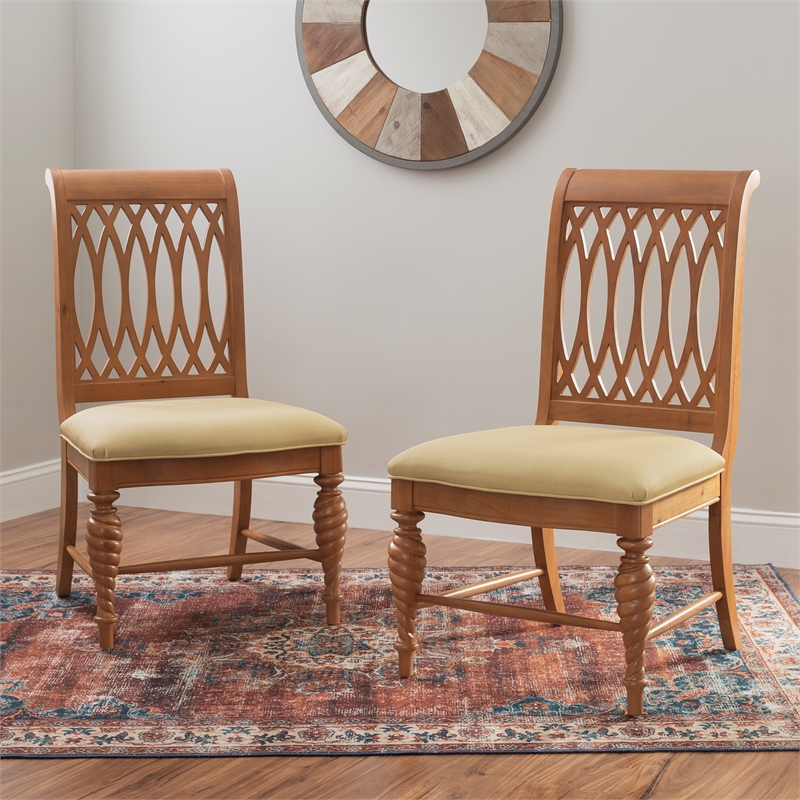 Bowery Hill Wood Commercial Grade Chairs Set of 2 Faux Leather in Natural Brown