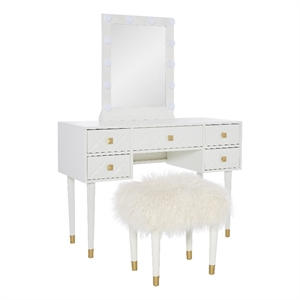 Bowery Hill MDF White Vanity Set Rectangular Fluffy Upholstered Stool 42&quot Unassembled