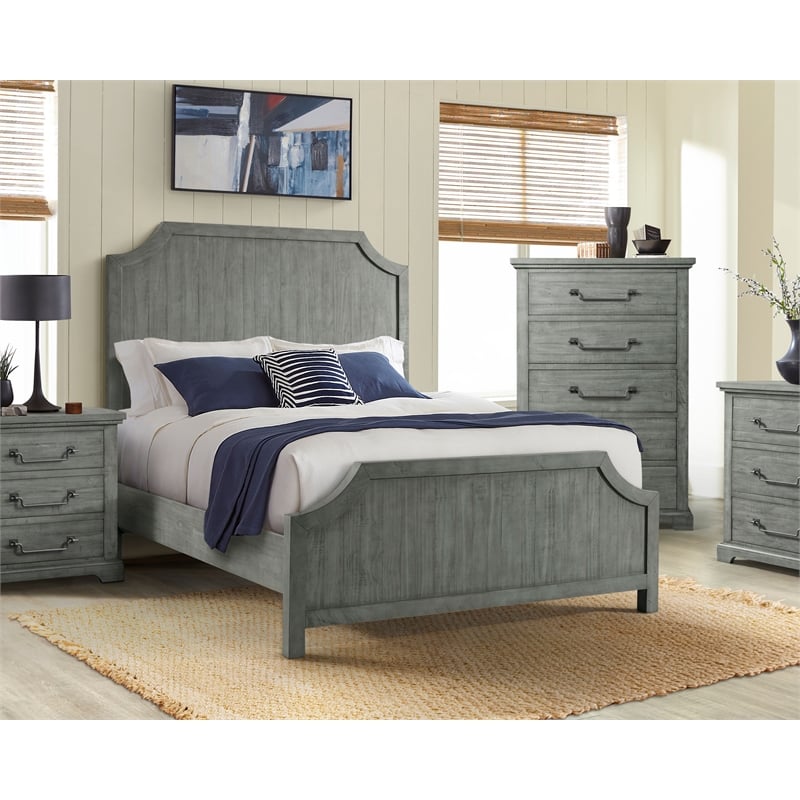 Bowery Hill Contemporary Solid Wood Dove Gray California King Panel Bed