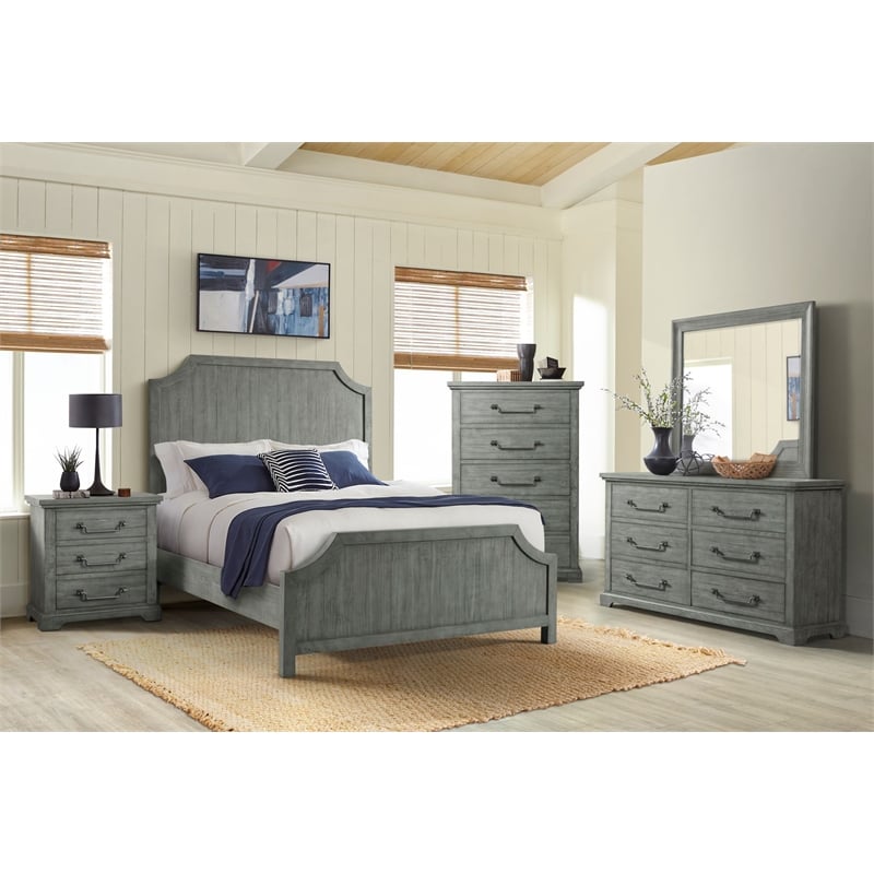 Bowery Hill Contemporary Solid Wood Dove Gray California King Panel Bed