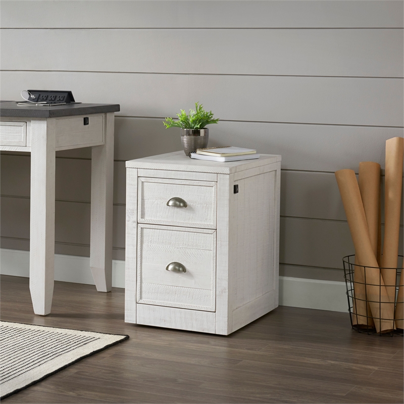 Bowery Hill White 2 Drawer File Cabinet with Fingerprint Lock