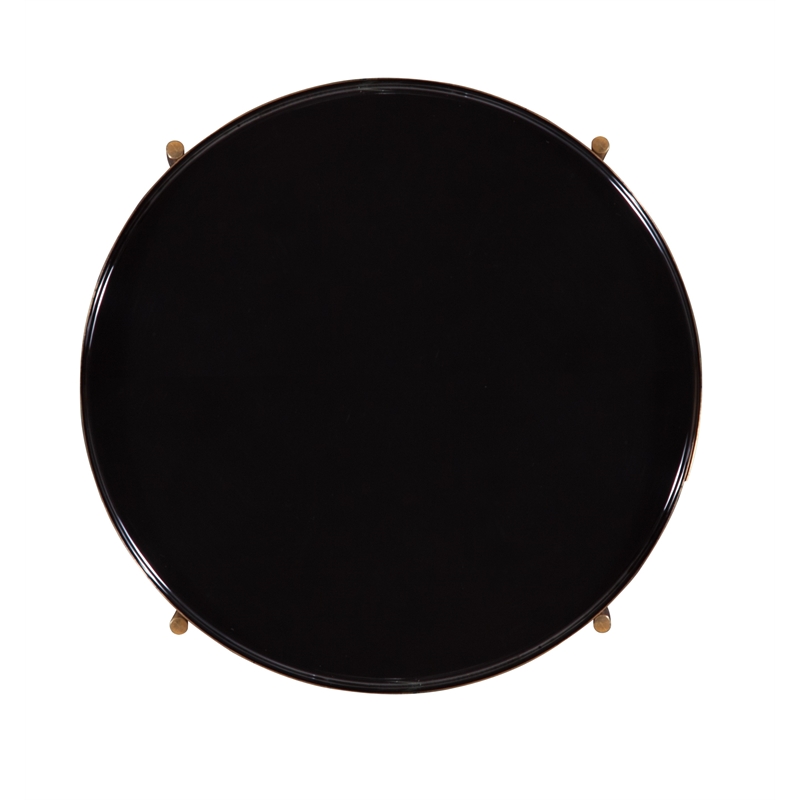 Bowery Hill Round Enameled Black Metal & Wood Tray Top Coffee Table with Storage
