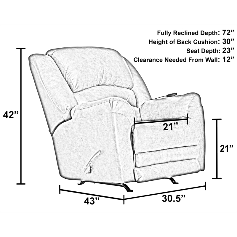 Bowery Hill Rocker Recliner with Heat and Massage in Gray Polyester Fabric