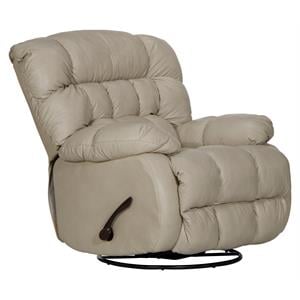 Bowery Hill Chaise Swivel Glider Recliner in Beige Italian Top Grain Leather
