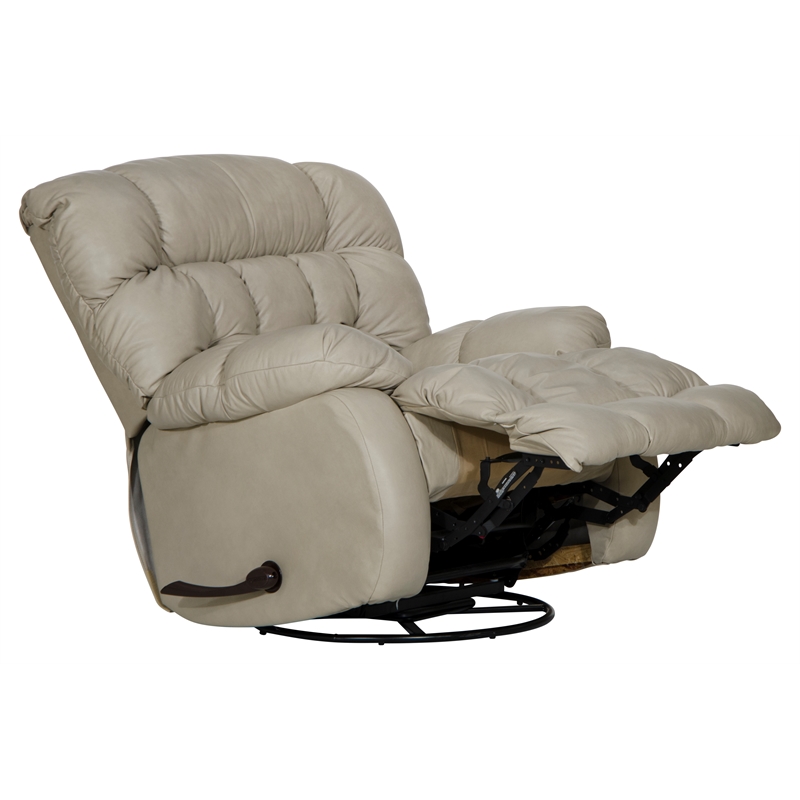 Bowery Hill Chaise Swivel Glider Recliner in Beige Italian Top Grain Leather