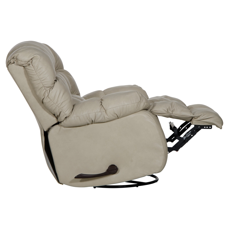 Bowery Hill Chaise Swivel Glider Recliner in Beige Italian Top Grain Leather