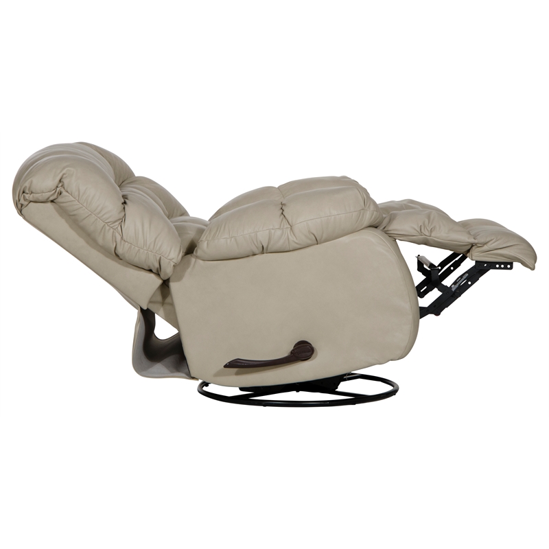 Bowery Hill Chaise Swivel Glider Recliner in Beige Italian Top Grain Leather