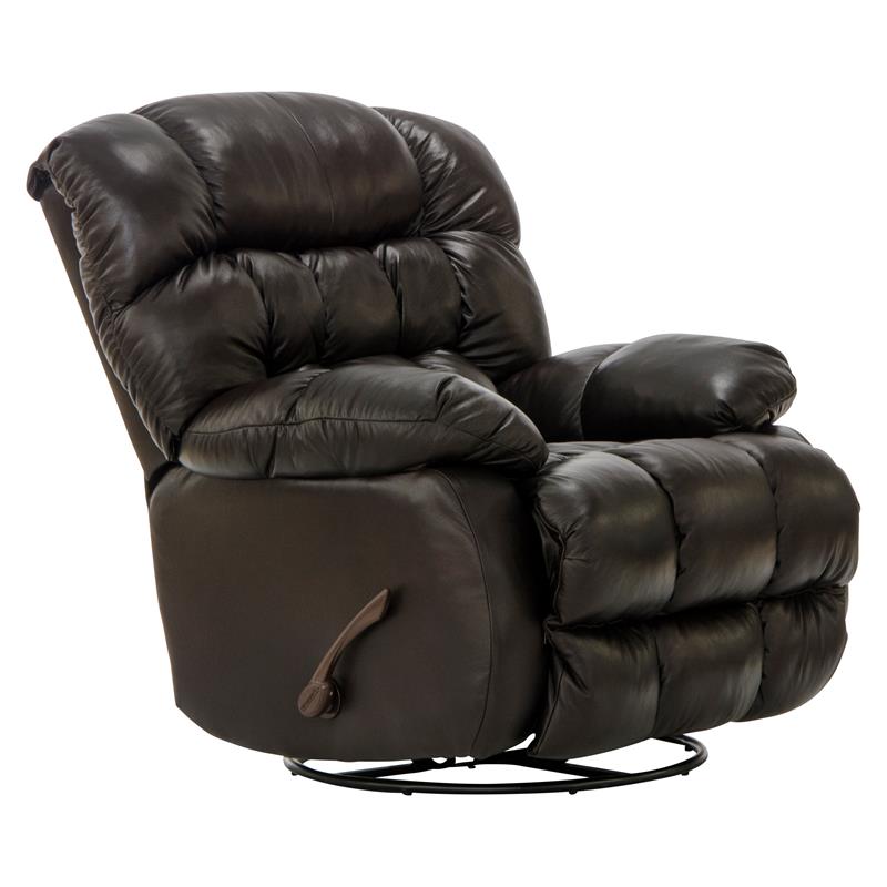 Bowery Hill Chaise Swivel Glider Recliner in Brown Top Grain Italian Leather