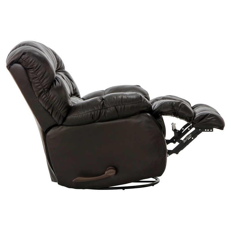 Bowery Hill Chaise Swivel Glider Recliner in Brown Top Grain Italian Leather