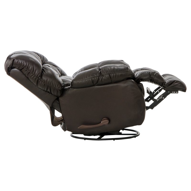 Bowery Hill Chaise Swivel Glider Recliner in Brown Top Grain Italian Leather