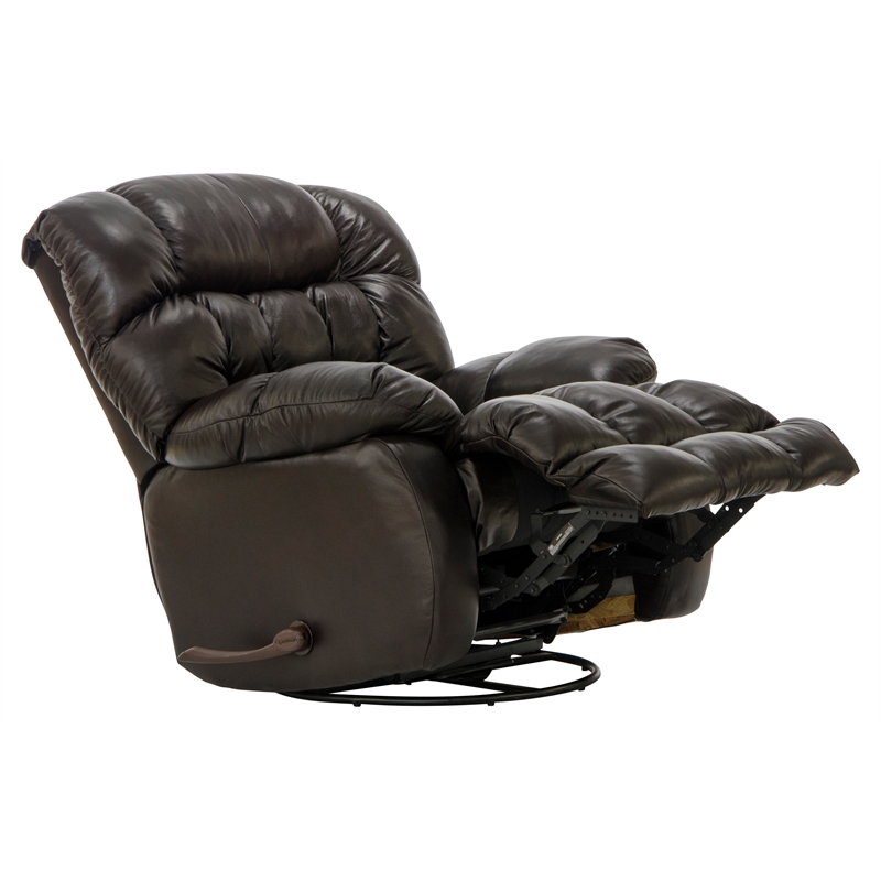 Bowery Hill Chaise Swivel Glider Recliner in Brown Top Grain Italian Leather