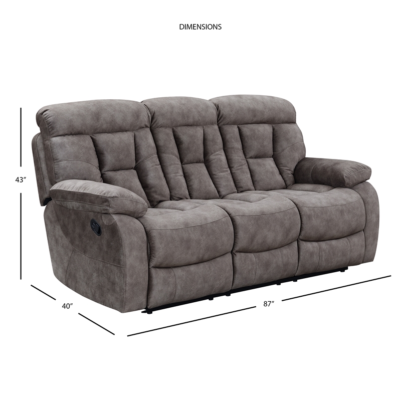 Bowery Hill Contemporary Recliner Sofa in Mushroom Gray Finish
