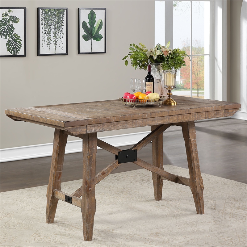 Bowery Hill Modern Light Brown Distressed Wood Counter Table