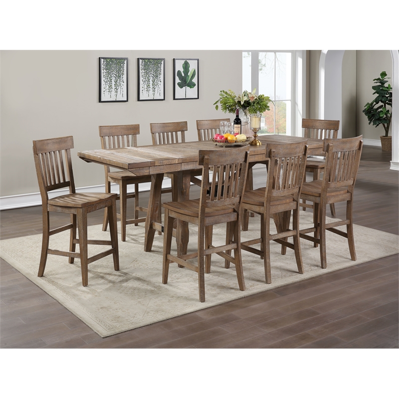 Bowery Hill Modern Light Brown Distressed Wood Counter Table