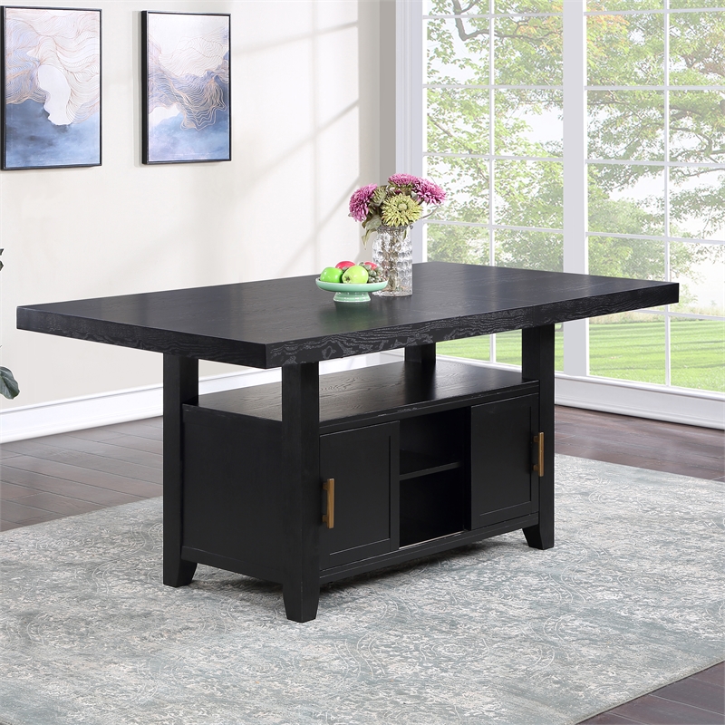 Bowery Hill Rubbed Charcoal Wood Counter Height Dining Table with Storage
