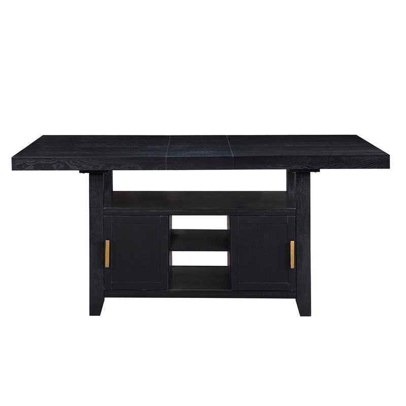 Bowery Hill Rubbed Charcoal Wood Counter Height Dining Table with Storage