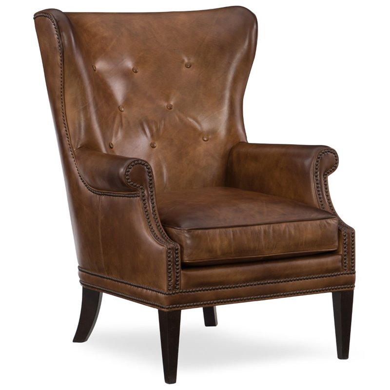 Bowery Hill Contemporary Leather Wing Club Chair in Checkmate Pawn