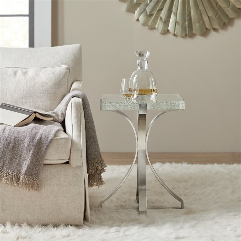 Bowery Hill Contemporary Bubble Glass Top Accent End Table in Chrome