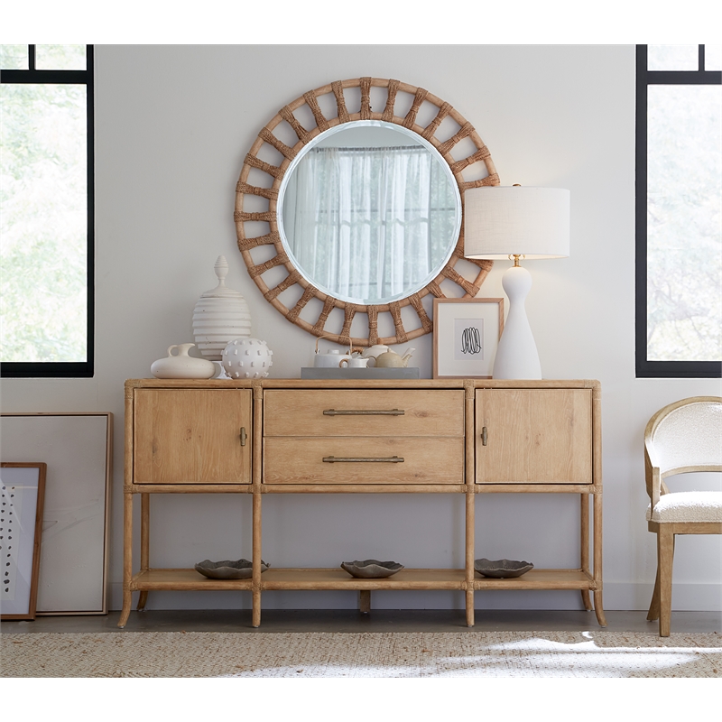 Bowery Hill Modern / Contemporary Wood Rattan Accent Mirror in Beige
