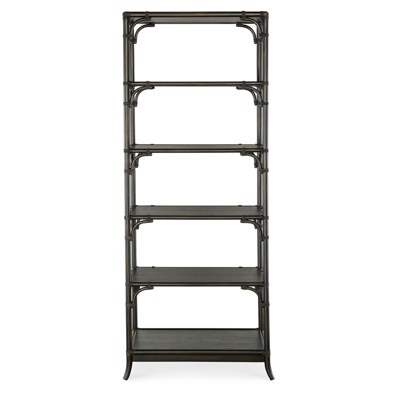 Bowery Hill Modern / Contemporary Rattan Wood Framed Bookcase in Black